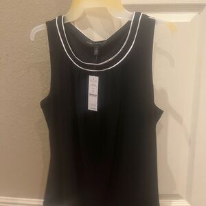 White House Black Market Sleeveless Black Top with White Trim